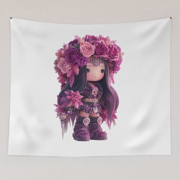 Item preview, Mictecacihuatl Chibi – Cute Goddess of Death in Pink Roses | Día de los Muertos Sugar Skull Art designed and sold by GoldenChiArt.