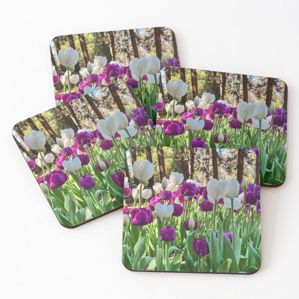 Item preview, Purple and White Tulips Blooming in a Forest Garden designed and sold by Be Captured by Brittany Emma.