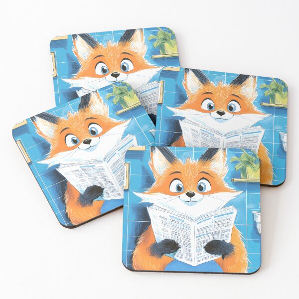 Item preview, Fox Newspaper Reader Cartoon Orange Wildlife Bathroom designed and sold by justnickthings.
