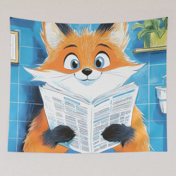 Item preview, Fox Newspaper Reader Cartoon Orange Wildlife Bathroom designed and sold by justnickthings.