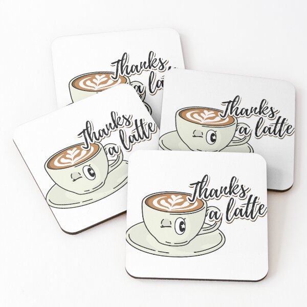 Item preview, Thanks a Latte | Cute Coffee Pun Quote Design with Kawaii Latte Art Cup designed and sold by P-L-Sardines.