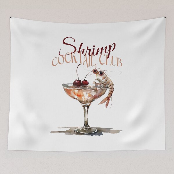 Item preview, Quirky Watercolor Shrimp Martini, Funny Shrimp in Cherry-Garnished Cocktail designed and sold by frozencoco.