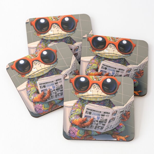 Item preview, Lizard Glasses Reading Mosaic Newspaper Bathroom Scene designed and sold by CarlosBender.