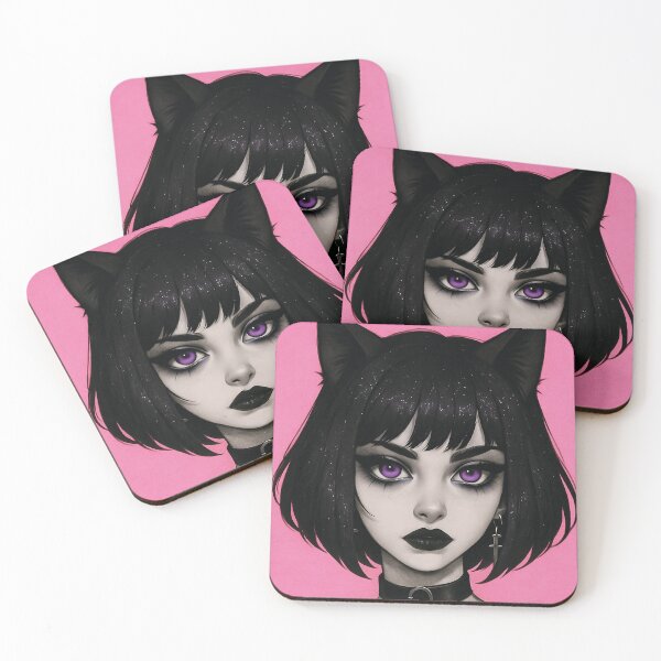 Item preview, cute gothic cat girl, anime illustration designed and sold by Mauswohn.