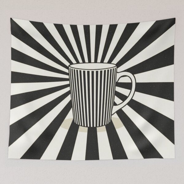 Item preview, Black grey and White Vertical striped coffee retro geometric sunburst designed and sold by teesresolution.