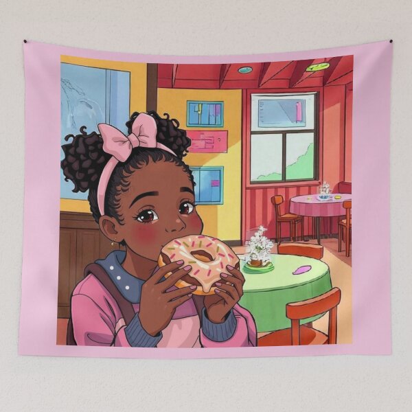 Item preview, Cute Little Black Eating A Donut At The Bakery Shop designed and sold by Soxybabe12.