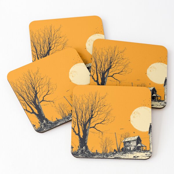 Item preview, Haunted house silhouette with barren trees at sunset designed and sold by DadGenX.