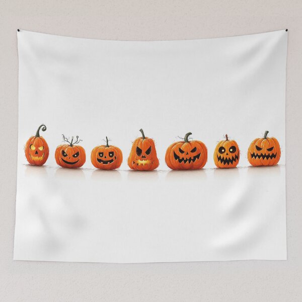 Item preview, Row of carved Halloween pumpkins with various expressions designed and sold by DadGenX.