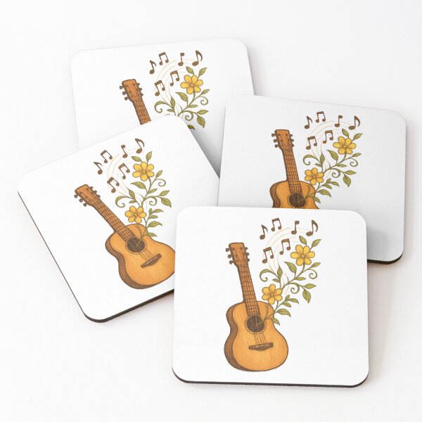 Item preview, Floral Acoustic Guitar with Musical Notes – Nature Inspired Music Art designed and sold by inkoutninja.