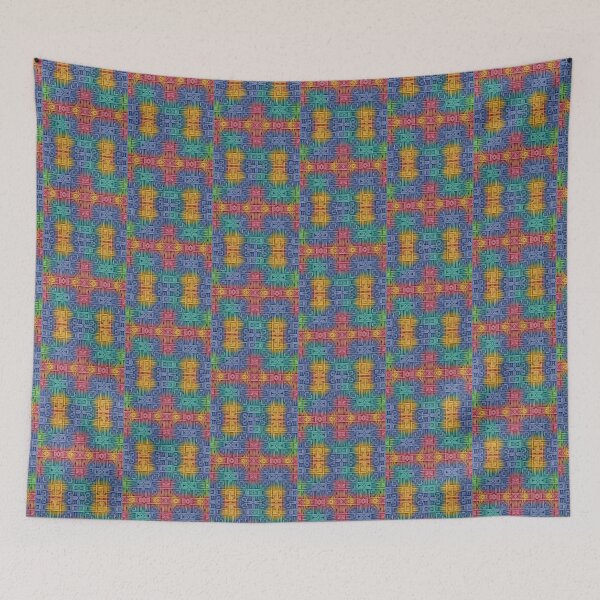 Item preview, Blue Background, Red Yellow Highlights,  Tiles Rectangle Bars Diagonal Repeated Hexagonal Pattern Textures (Template) designed and sold by Digital-Davinci.