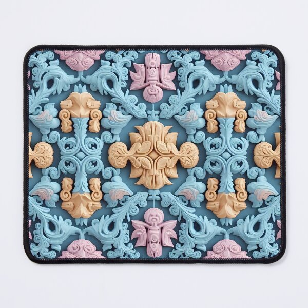 Item preview, Pink Beige Flowery Motif, Blue Background, Flowery Mosaic Motif,  Diagonal Repeated Hexagonal Pattern Textures  designed and sold by Digital-Davinci.