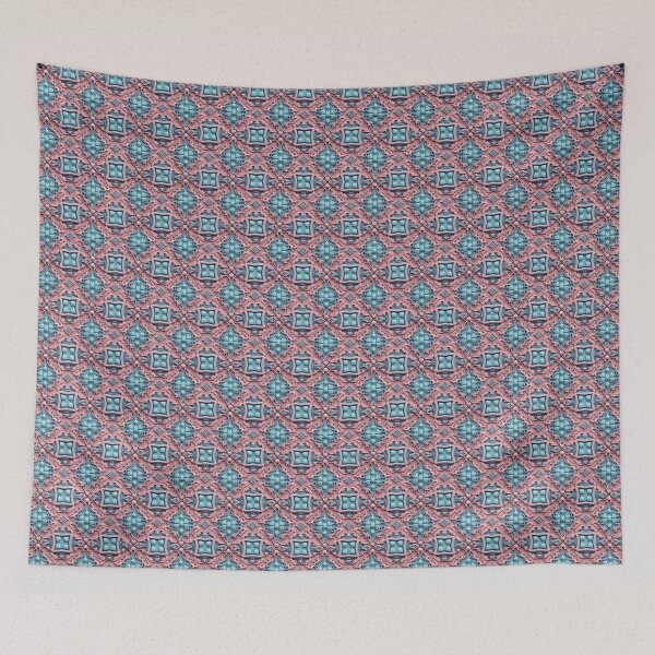 Item preview, Pink Crisscross, Flowery Motif, Blue Background, Flowery Mosaic Motif,  Diagonal Repeated Hexagonal Pattern Textures (Template) designed and sold by Digital-Davinci.
