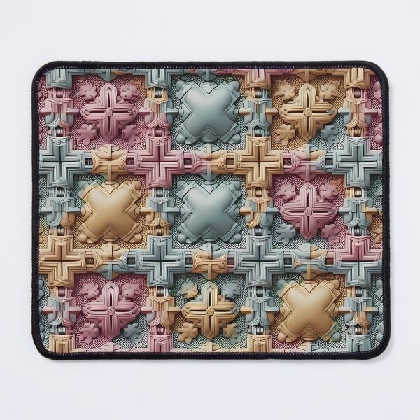 Item preview, Square, Crisscross, Tiles, Pink Beige Flowery Motif, Blue Background, Flowery Mosaic Motif, Diagonal Repeated Hexagonal Pattern Textures (Template) designed and sold by Digital-Davinci.