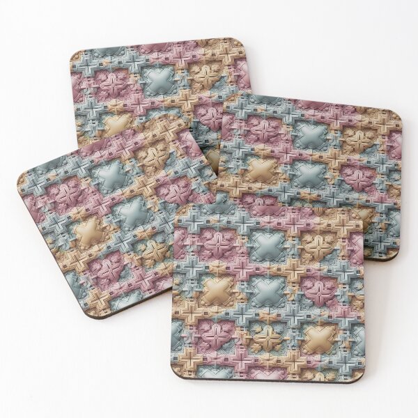 Item preview, Square, Crisscross, Tiles, Pink Beige Flowery Motif, Blue Background, Flowery Mosaic Motif,  Diagonal Repeated Hexagonal Pattern Textures (Template) designed and sold by Digital-Davinci.