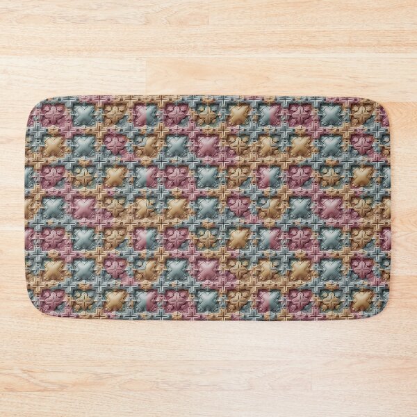 Item preview, Square, Crisscross, Tiles, Pink Beige Flowery Motif, Blue Background, Flowery Mosaic Motif,  Diagonal Repeated Hexagonal Pattern Textures (Template) designed and sold by Digital-Davinci.