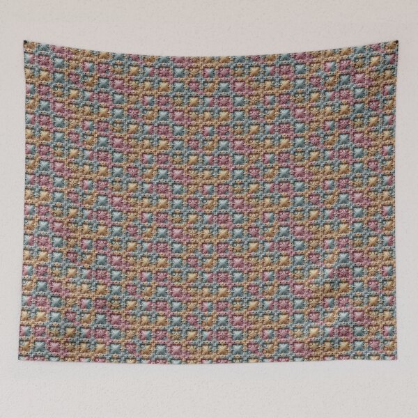 Item preview, Square, Crisscross, Tiles, Pink Beige Flowery Motif, Blue Background, Flowery Mosaic Motif,  Diagonal Repeated Hexagonal Pattern Textures (Template) designed and sold by Digital-Davinci.