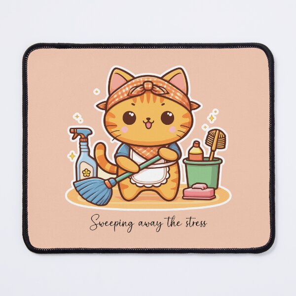 Item preview, Kawaii Calico Cat Sweeping Floor designed and sold by PetsClan.