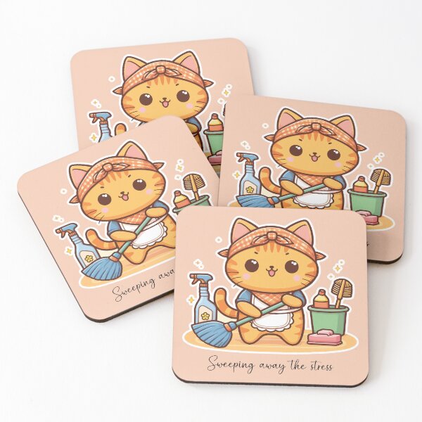 Item preview, Kawaii Calico Cat Sweeping Floor designed and sold by PetsClan.