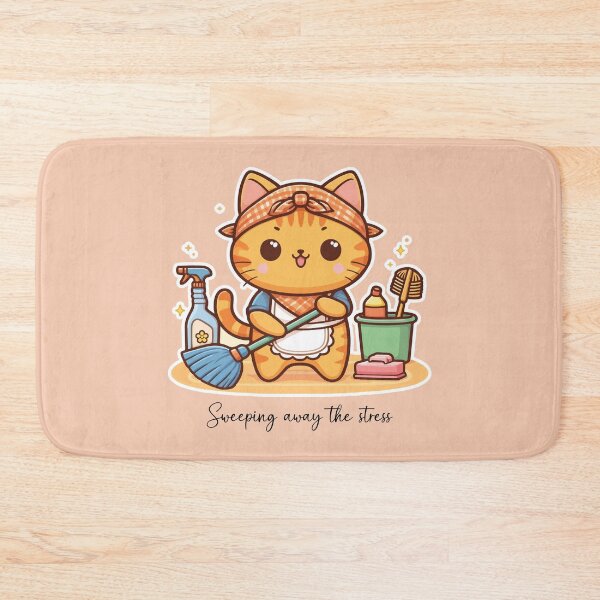 Item preview, Kawaii Calico Cat Sweeping Floor designed and sold by PetsClan.