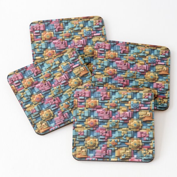Item preview, Irregular, Jigsaw Tiles, Square, Crisscross, Tiles, Pink Beige Flowery Motif, Blue Background, Flowery Mosaic Motif,  Diagonal Repeated Hexagonal Pattern Textures (Template) designed and sold by Digital-Davinci.