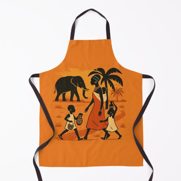 Item preview, African Family Walk — Daytime Village Scene with Elephant designed and sold by Myra365Art.