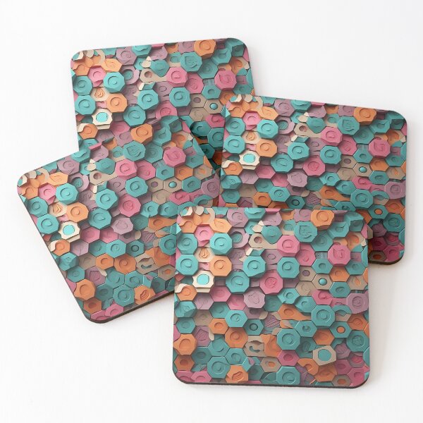 Item preview, Hexagon Circles, Irregular, Jigsaw Tiles, Square, Crisscross, Tiles, Pink Beige Flowery Motif, Blue Background, Flowery Mosaic Motif,  Diagonal Repeated Hexagonal Pattern Textures (Template) designed and sold by Digital-Davinci.
