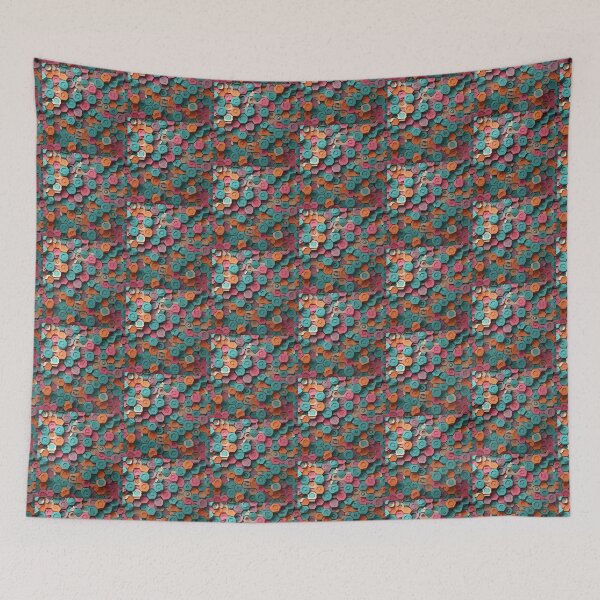 Item preview, Hexagon Circles, Irregular, Jigsaw Tiles, Square, Crisscross, Tiles, Pink Beige Flowery Motif, Blue Background, Flowery Mosaic Motif,  Diagonal Repeated Hexagonal Pattern Textures (Template) designed and sold by Digital-Davinci.