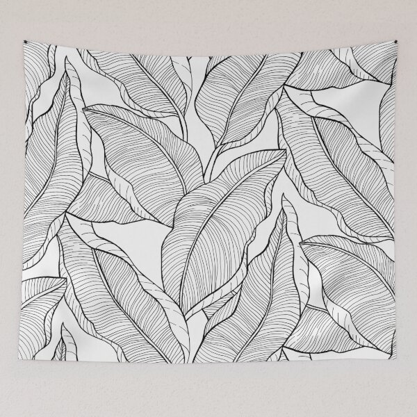Item preview, Tropical Linear Leaves -black lines on white designed and sold by Linda Maliuana.