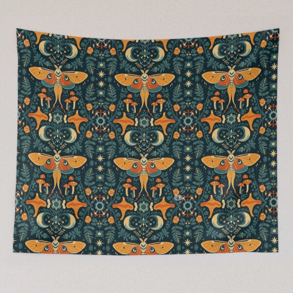 Item preview,  Enchanted Forest Folk Art Moth & Moon Seamless Pattern designed and sold by ColorVR.