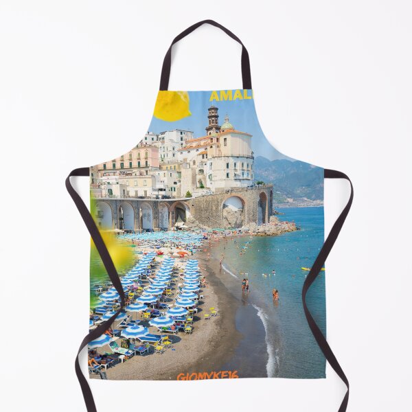 Item preview, Amalfi Coast - Spiaggia colorata con ombrelloni blu e scorcio panoramico designed and sold by Giomyke16.