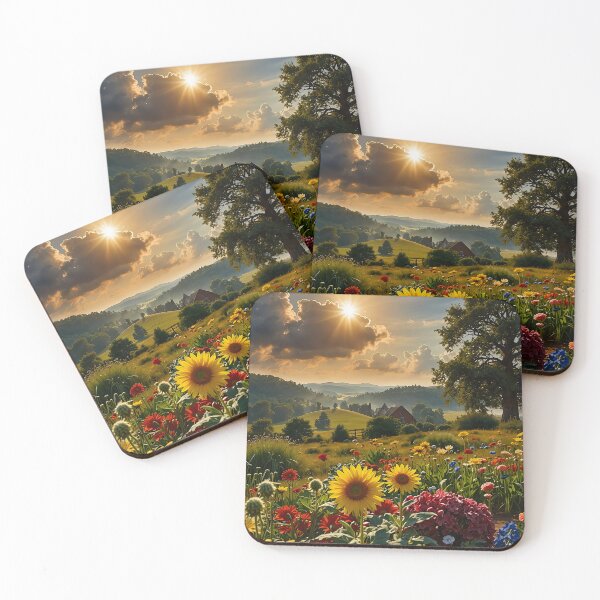 Item preview, Golden flower meadow in the evening light designed and sold by PixelParadies.