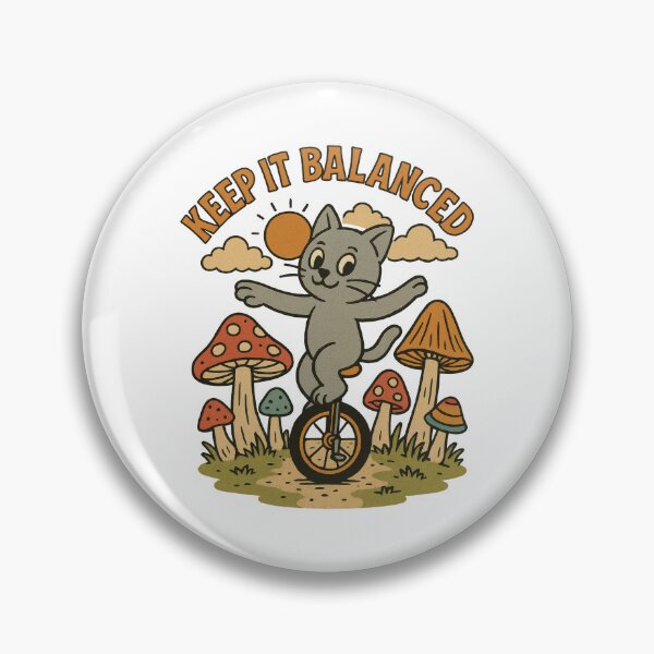 Item preview, Keep It Balanced – Cute Cat on Unicycle in Mushroom Forest designed and sold by inkoutninja.
