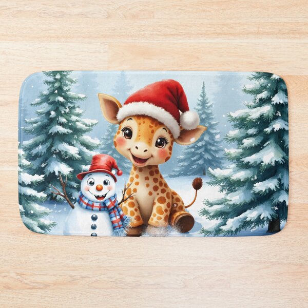 Item preview, Cute Cartoon Giraffe with Santa Hat & Snowman designed and sold by nicky2342.