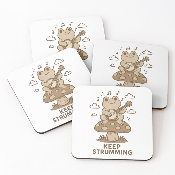 Item preview, Keep Strumming – Cute Frog Playing Banjo on Mushroom Illustration designed and sold by inkoutninja.