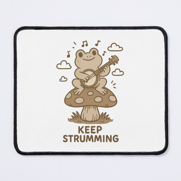 Item preview, Keep Strumming – Cute Frog Playing Banjo on Mushroom Illustration designed and sold by inkoutninja.