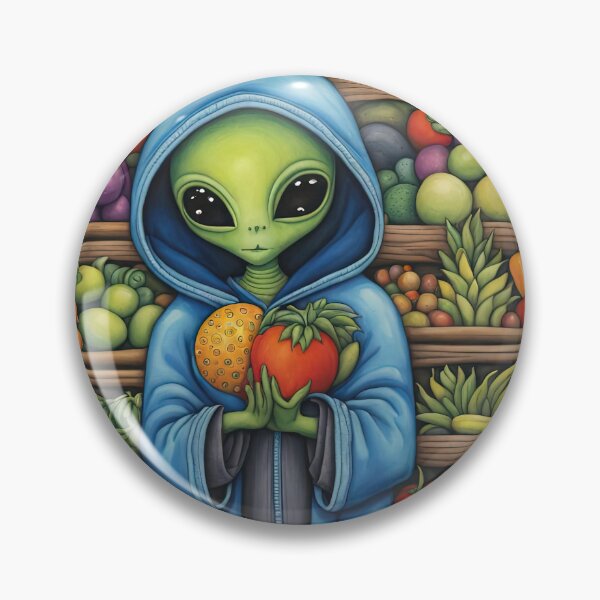Item preview, Alien as a Market trader wearing a hoodie selling exotic fruit and veg from a market stall designed and sold by Colin Bentham.