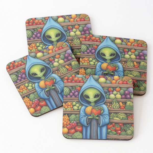 Item preview, Alien as a Market trader wearing a hoodie selling exotic fruit and veg from a market stall designed and sold by Colin Bentham.
