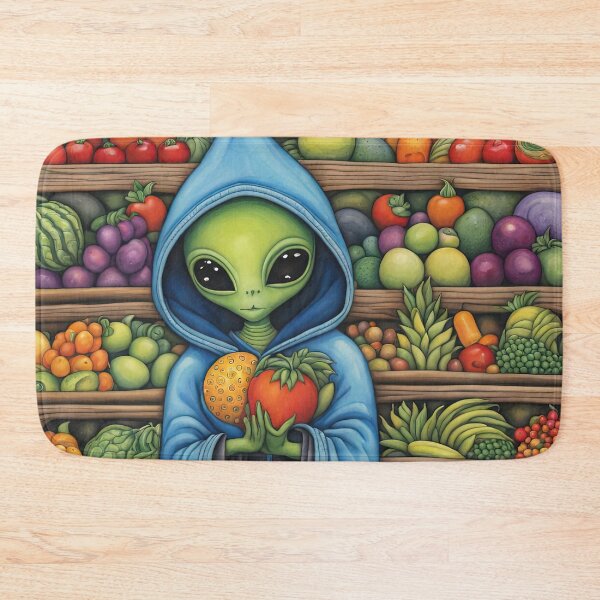 Item preview, Alien as a Market trader wearing a hoodie selling exotic fruit and veg from a market stall designed and sold by Colin Bentham.