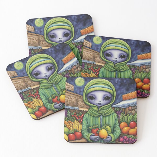Item preview, Alien as a Market trader wearing a hoodie selling exotic fruit and veg from a market stall designed and sold by Colin Bentham.