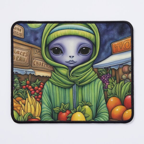 Item preview, Alien as a Market trader wearing a hoodie selling exotic fruit and veg from a market stall designed and sold by Colin Bentham.