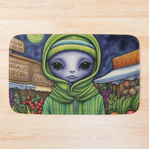 Item preview, Alien as a Market trader wearing a hoodie selling exotic fruit and veg from a market stall designed and sold by Colin Bentham.