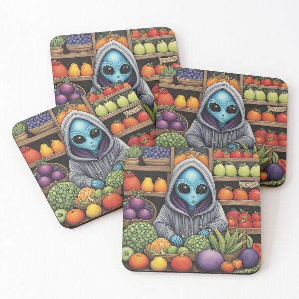 Item preview, Alien as a Market trader wearing a hoodie selling exotic fruit and veg from a market stall designed and sold by Colin Bentham.