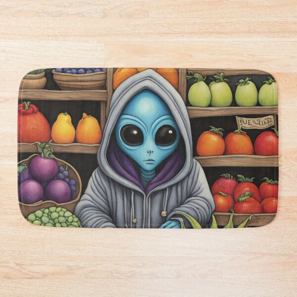 Item preview, Alien as a Market trader wearing a hoodie selling exotic fruit and veg from a market stall designed and sold by Colin Bentham.