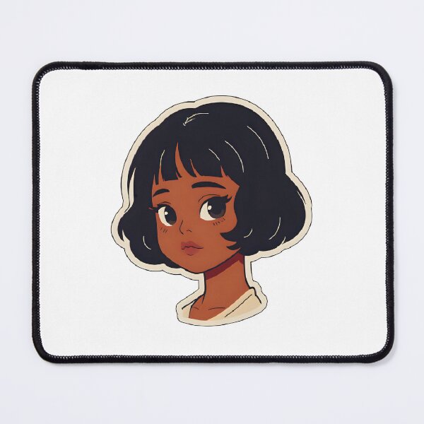 Item preview, Vintage Glow – Classic Black Anime Girl with Bob & Bangs designed and sold by OsasChild.