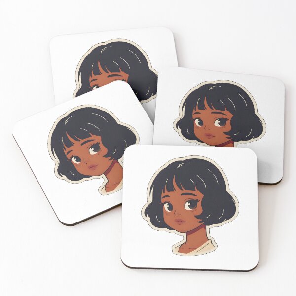 Item preview, Vintage Glow – Classic Black Anime Girl with Bob & Bangs designed and sold by OsasChild.