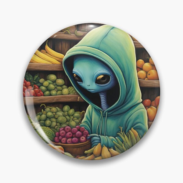 Item preview, Alien as a Market trader wearing a hoodie selling exotic fruit and veg from a market stall designed and sold by Colin Bentham.