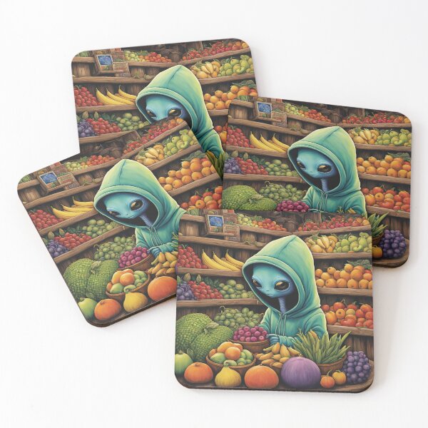 Item preview, Alien as a Market trader wearing a hoodie selling exotic fruit and veg from a market stall designed and sold by Colin Bentham.
