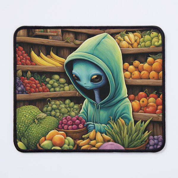 Item preview, Alien as a Market trader wearing a hoodie selling exotic fruit and veg from a market stall designed and sold by Colin Bentham.