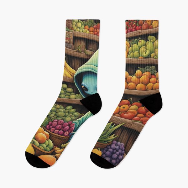 Item preview, Alien as a Market trader wearing a hoodie selling exotic fruit and veg from a market stall designed and sold by Colin Bentham.