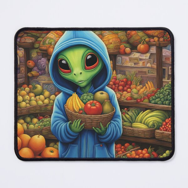 Item preview, Alien as a Market trader wearing a hoodie selling exotic fruit and veg from a market stall designed and sold by Colin Bentham.